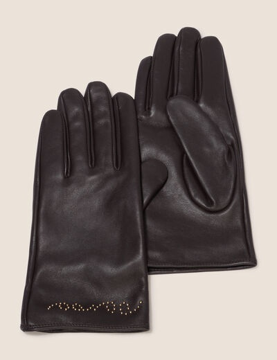 Gants doubl&eacute;s marron fonc&eacute; femme