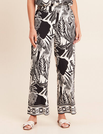 Pantalon large 7/8&egrave;me taille haute noir femme