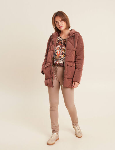 Doudoune cintrée à capuche vieux rose femme