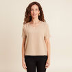 Blouse col v manches 3/4 brillante sable femme