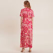 Robe longue &eacute;vas&eacute;e satin rose fushia femme