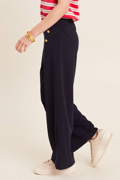 Pantalon large à pont bleu foncé femme