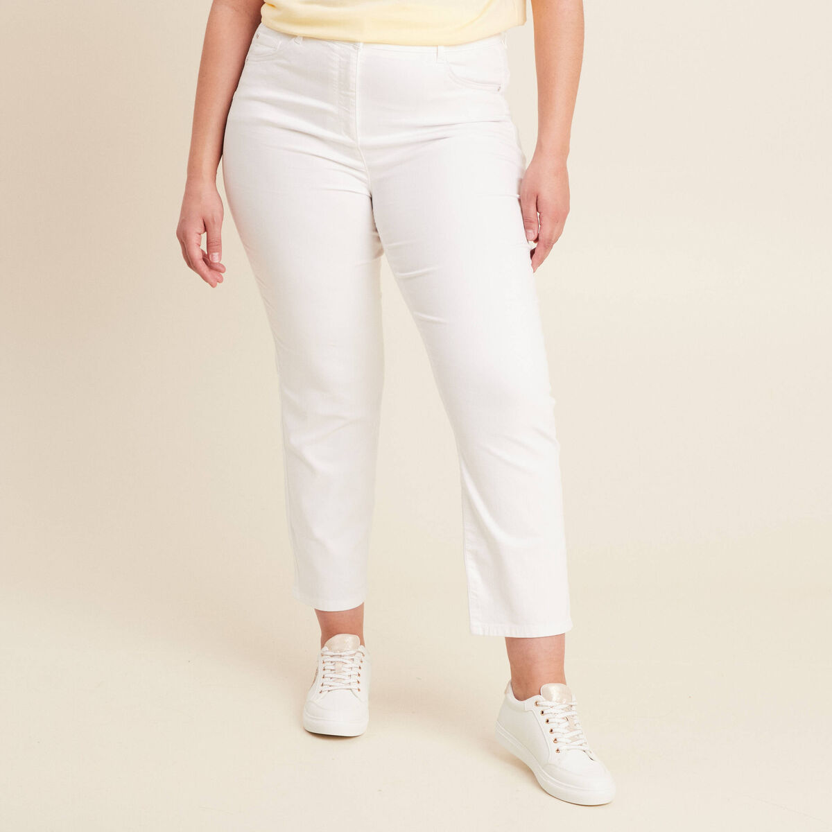 Pantalon droit taille haute 7/8ème blanc femme