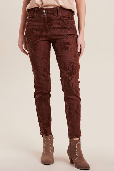 Jean ajusté taille standard orange foncé femme