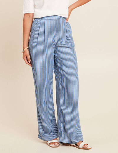 Pantalon large en lyocell bleu femme