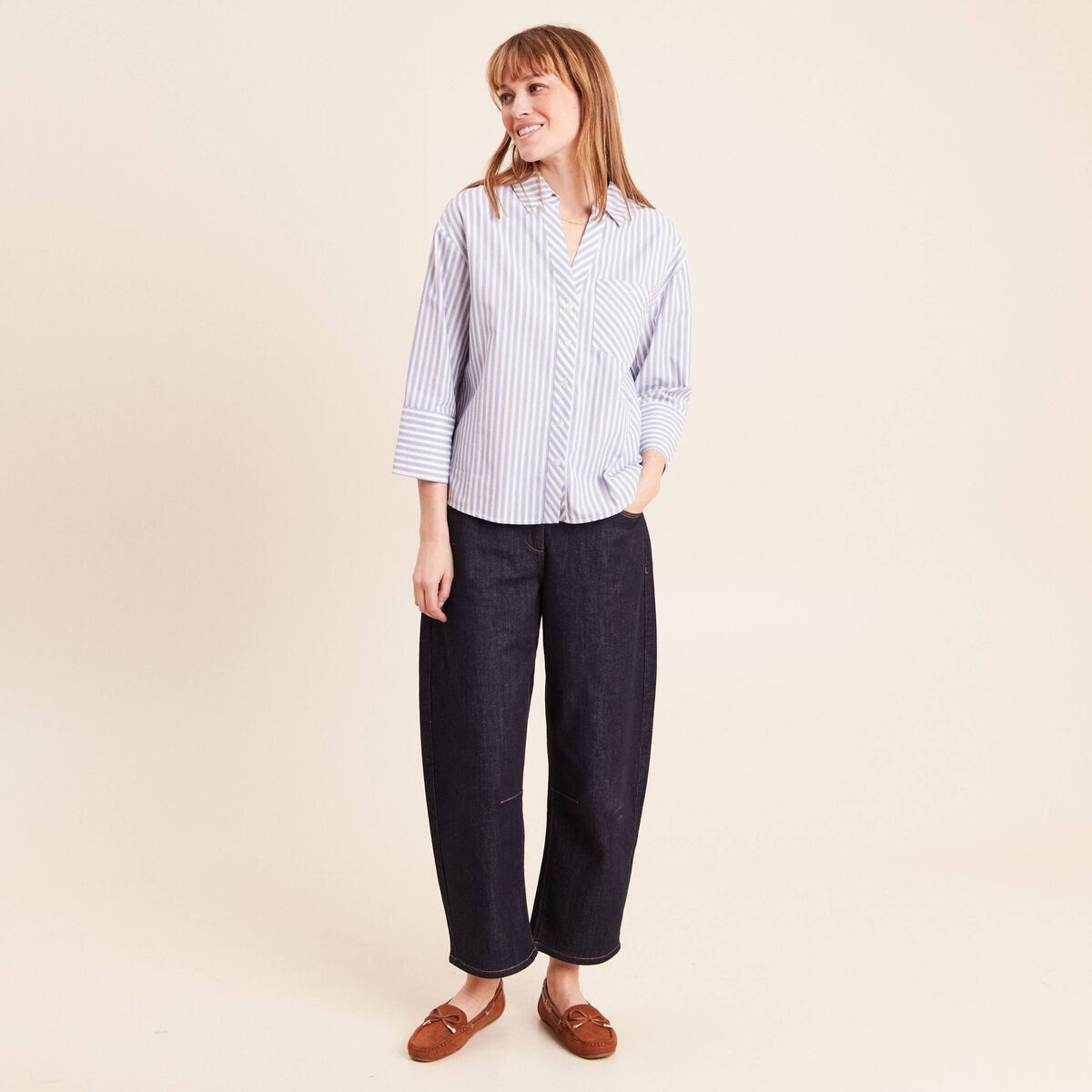 Chemise manches 3/4 bleu femme