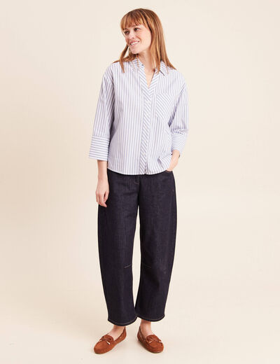 Chemise manches 3/4 bleu femme