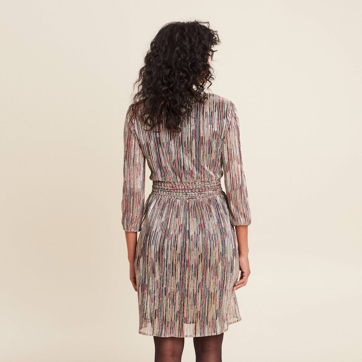 Robe évasée manches 3/4 rose femme