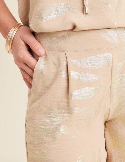 Short taille haute beige fonce femme