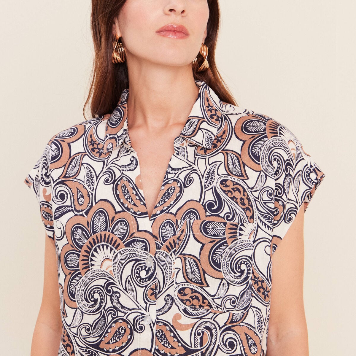 Chemise sans manches marron femme