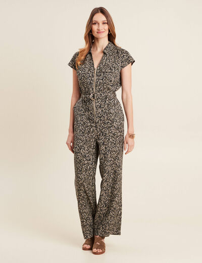 Combinaison pantalon zippée vert kaki femme
