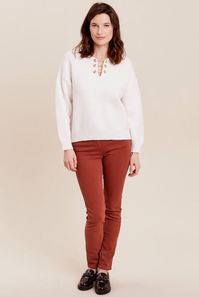 Pull manches longues ecru femme