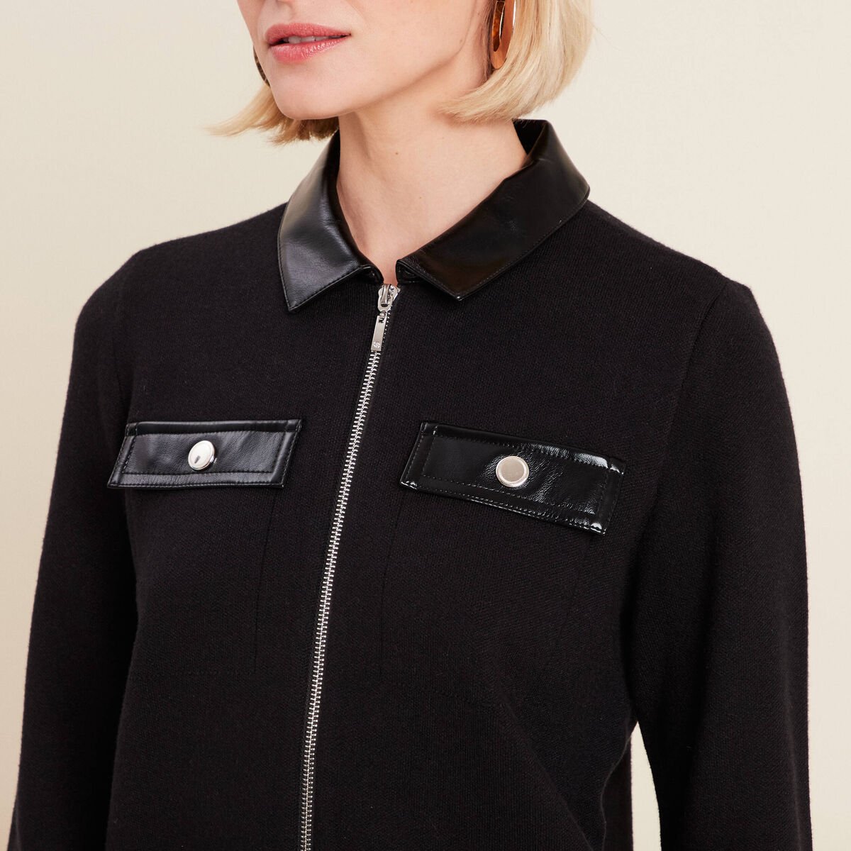 Gilet zippé manches longues noir femme