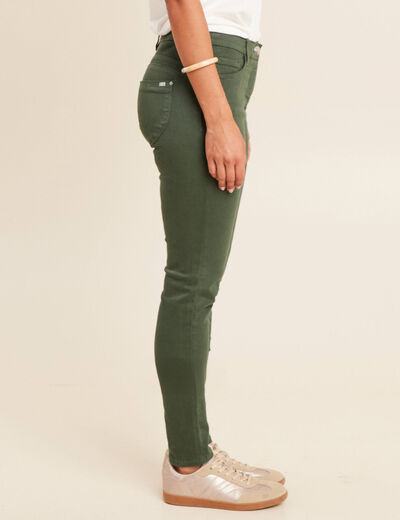 Jean magique L'Unique coupe ajust&eacute;e vert bouteille femme