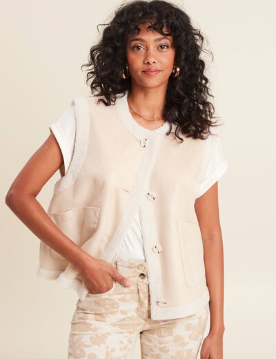 Gilet réversible laine mouton beige femme