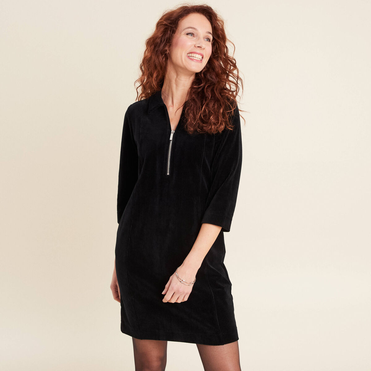 Robe droite velours noir femme
