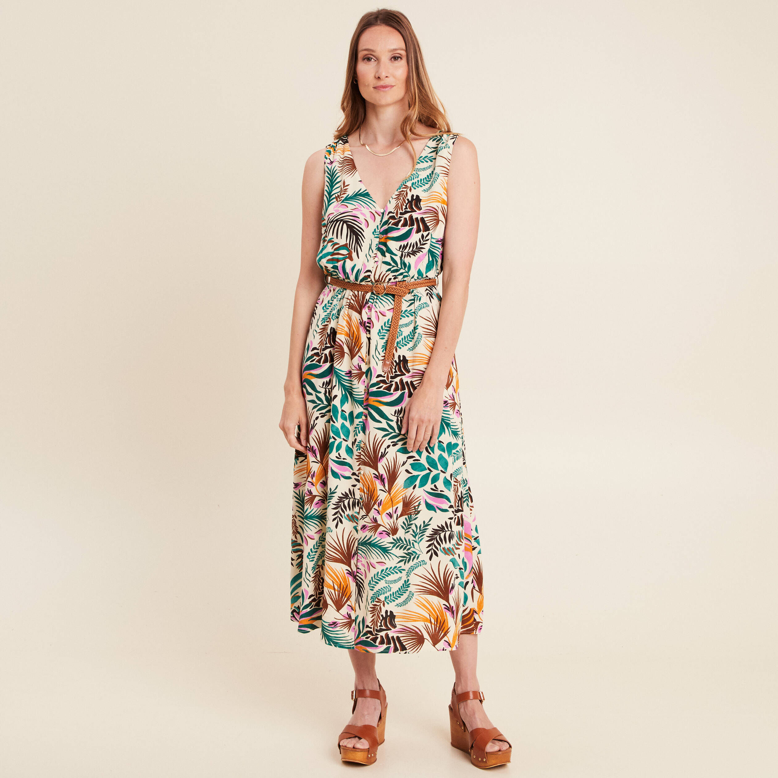 Robe Fleurie Maxi Col V Manches Courtes Robe Longue Ceinture Imprimée