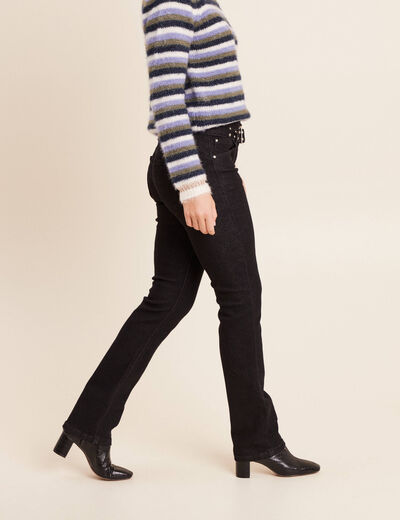 Jean droit ceintur&eacute; taille standard noir femme