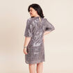 Robe ajust&eacute;e courte col v strass gris argent femme