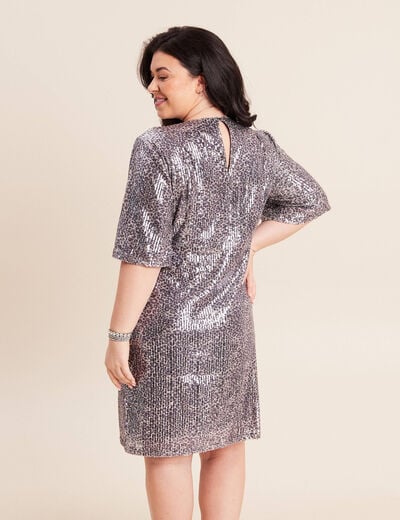 Robe ajust&eacute;e courte col v strass gris argent femme