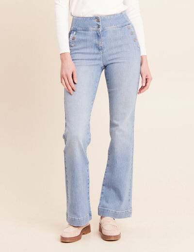 Jean coupe bootcut taille haute denim bleach femme