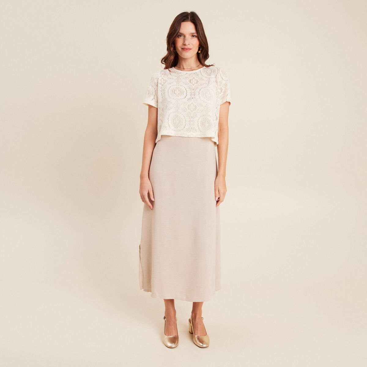 Robe 2 en 1 col rond gris clair femme
