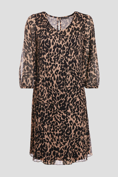 Robe droite manches 3/4 beige femme