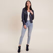 Veste esprit motard zippée bleu foncé femme