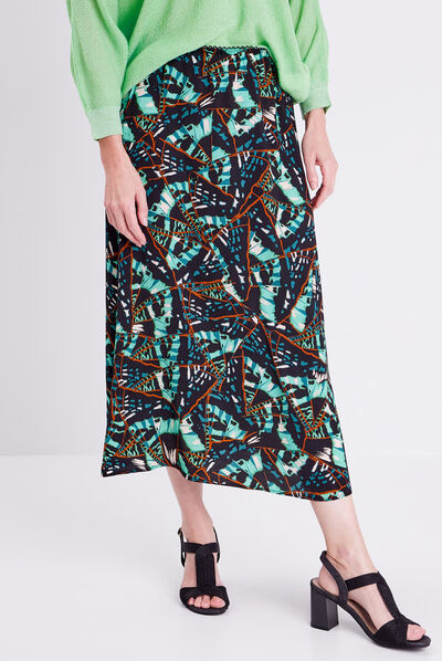 Jupe midi évasée fluide vert pastel femme