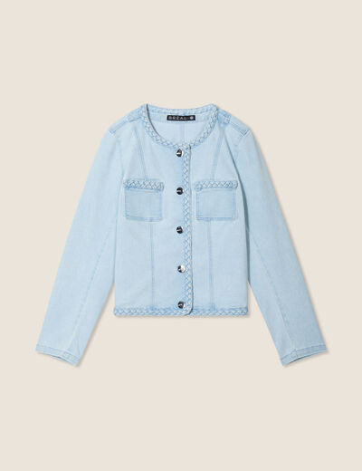 Veste en jean détails tressés denim bleach femme