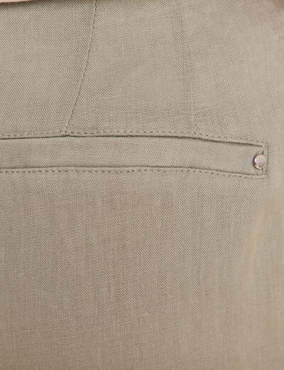 Pantalon droit 7/8ème en lin vert clair femme