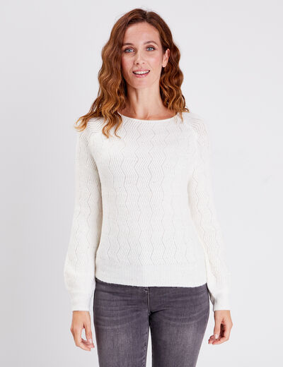 Pull manches longues à sequins ecru femme