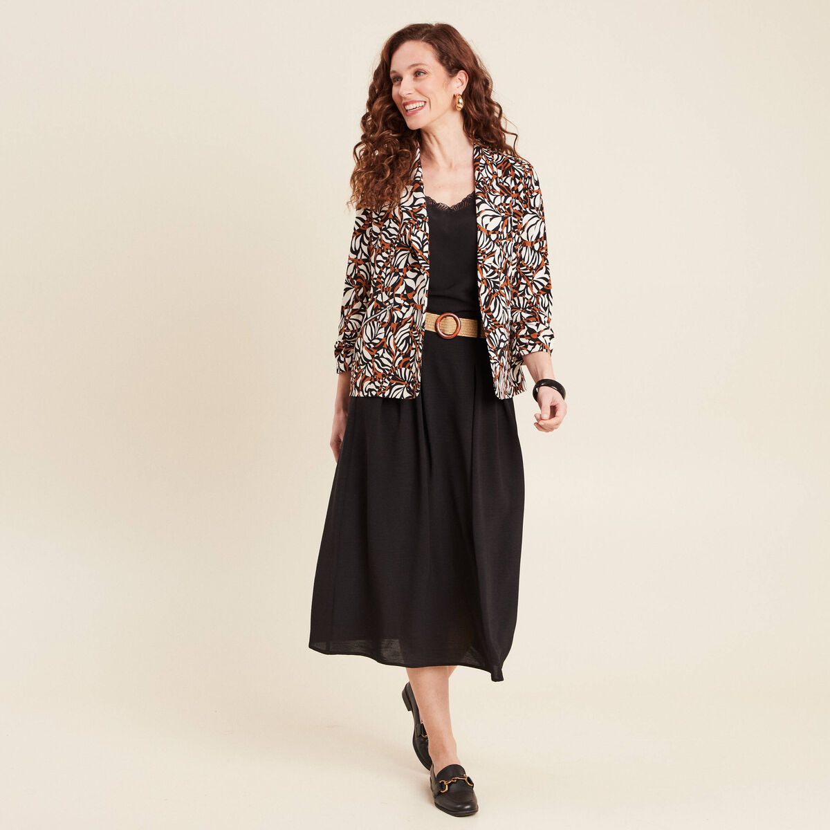 Veste tailleur col châle marron femme