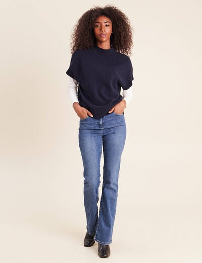 Pull col montant bleu marine femme