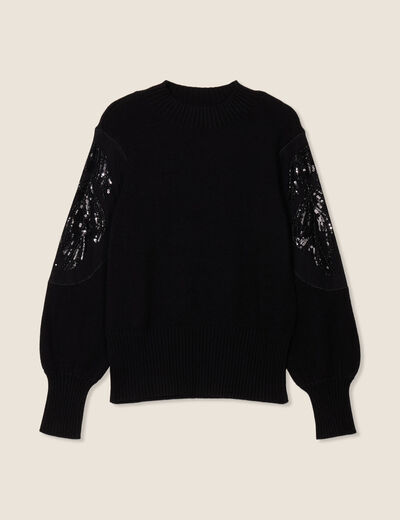 Pull manches longues sequins noir femme