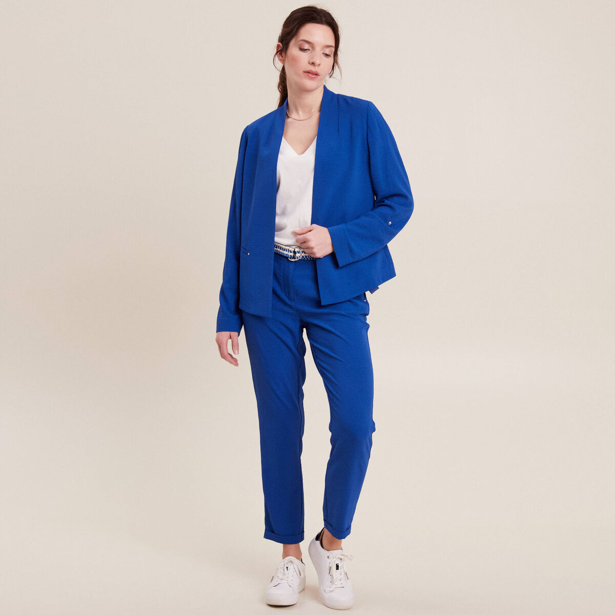 Veste droite fluide bleu electrique femme