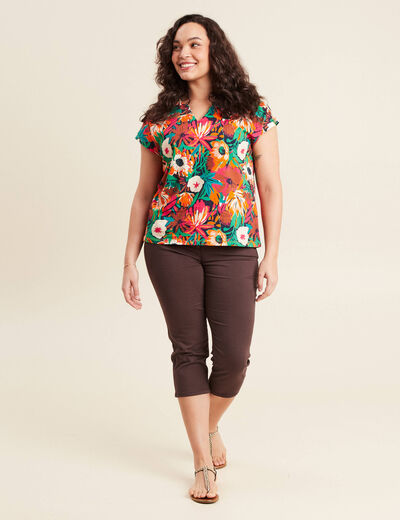 Top droit col tunisien bleu foncé femme