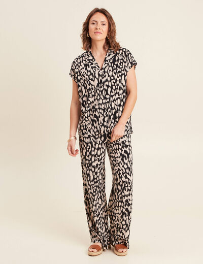 Chemise crêpe manches courtes noir femme