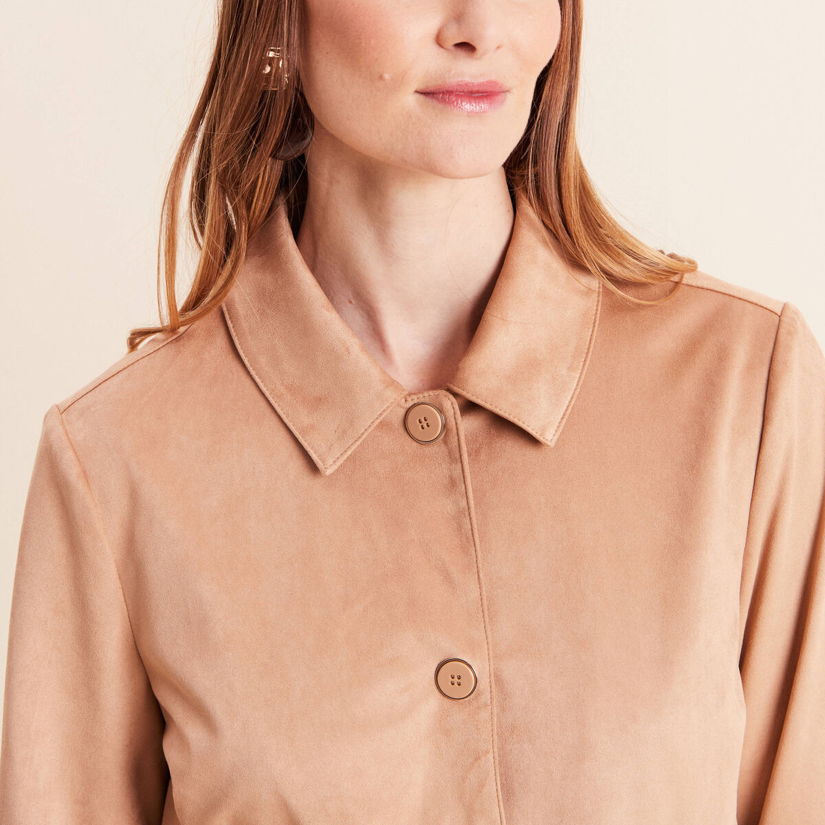 Veste courte droite aspect daim marron clair femme
