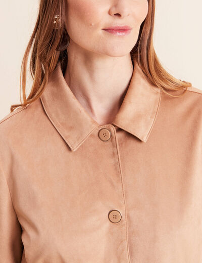 Veste courte droite aspect daim marron clair femme