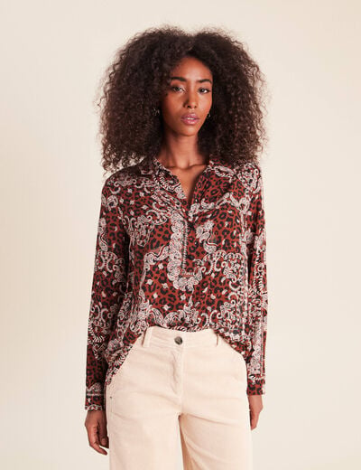 Chemise fluide manches longues marron femme