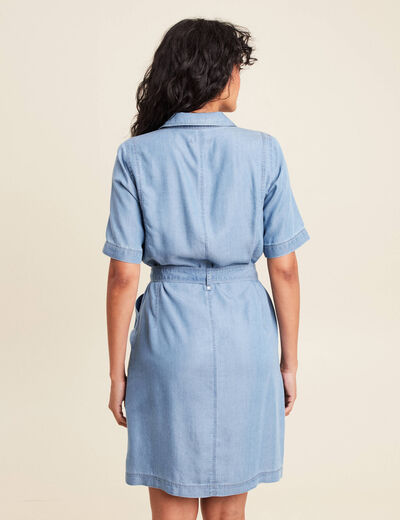 robe droite courte manches coudes denim double stone femme