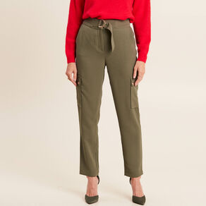 Pantalon chino poches rabats vert kaki femme