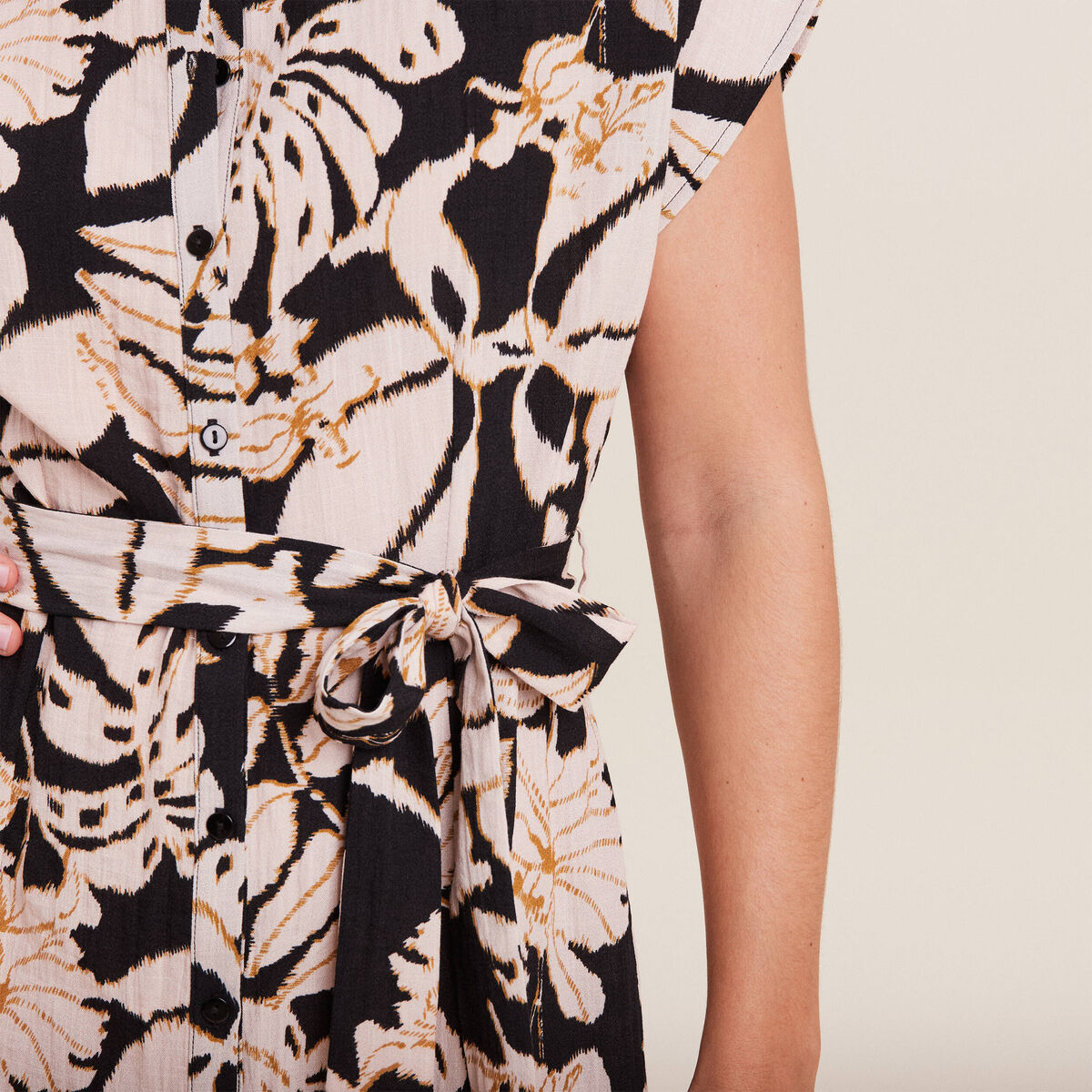 Robe midi droite ceinturée noir femme