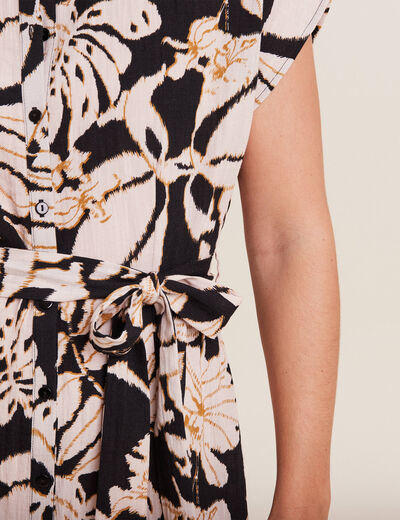 Robe midi droite ceinturée noir femme