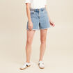 Short large taille haute en jean denim double stone femme