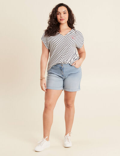 T-shirt manches courtes brodé blanc femme