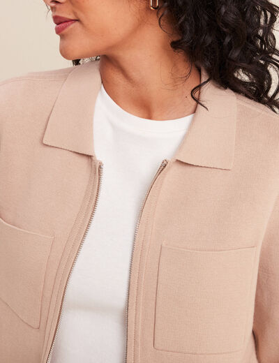 Gilet r&eacute;versible manches longues beige femme