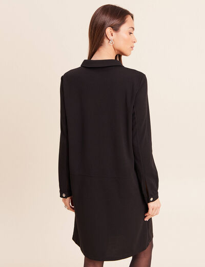 Robe droite courte en maille col chemise noir femme