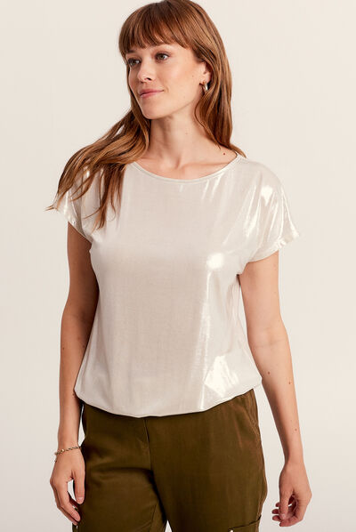 T-shirt manches courtes beige femme